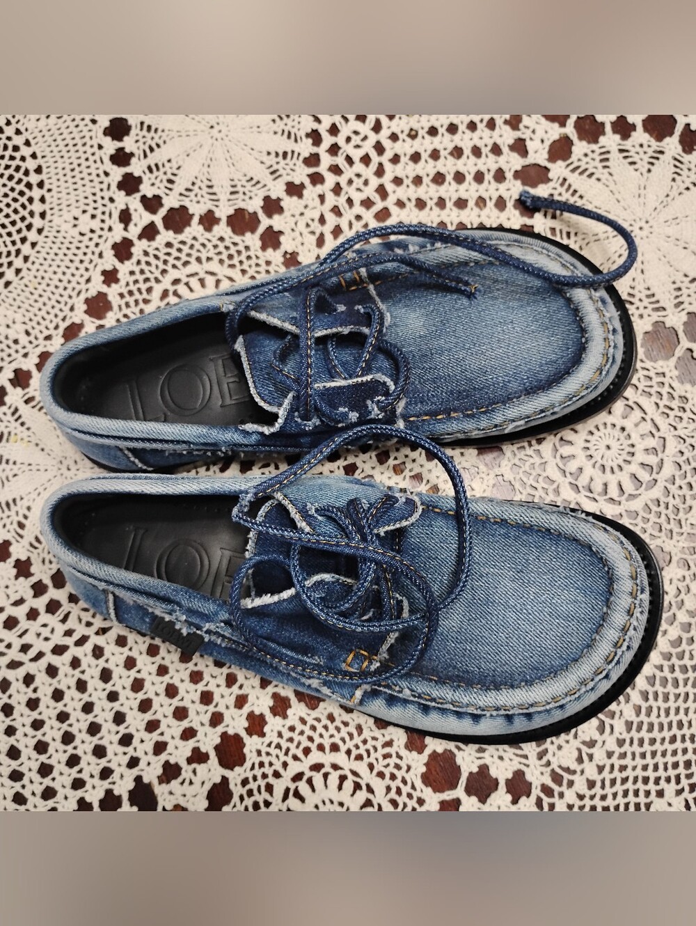 NWOB Loewe Campo Denim Boat Shoes - Blue Mens Sz 8 - Picture 6 of 8